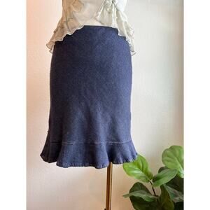 Blue Label Vintage Ralph Lauren Blue Linen Wool Silk Ruffle Trim Skirt Size 4